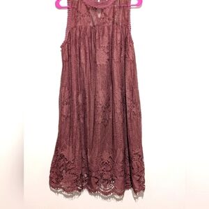 Elegant High Neck Sleeveless Juniors XL Lace Dress Mauve